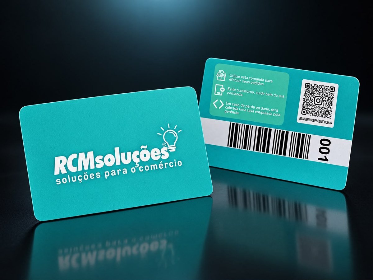 Cartão RFID personalizado na cor da marca, com instruções de uso, QR Code e código de barras no verso